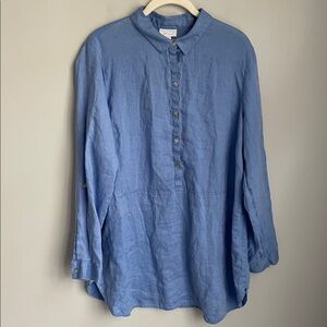 J. Jill Love Linen Blue Long Sleeve Button Up Top Size Large